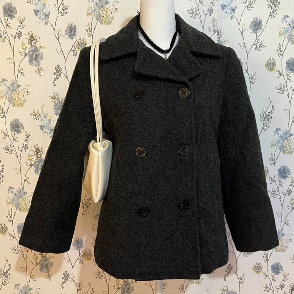 Vintage 90s Gray Wool Double Breasted Peacoat